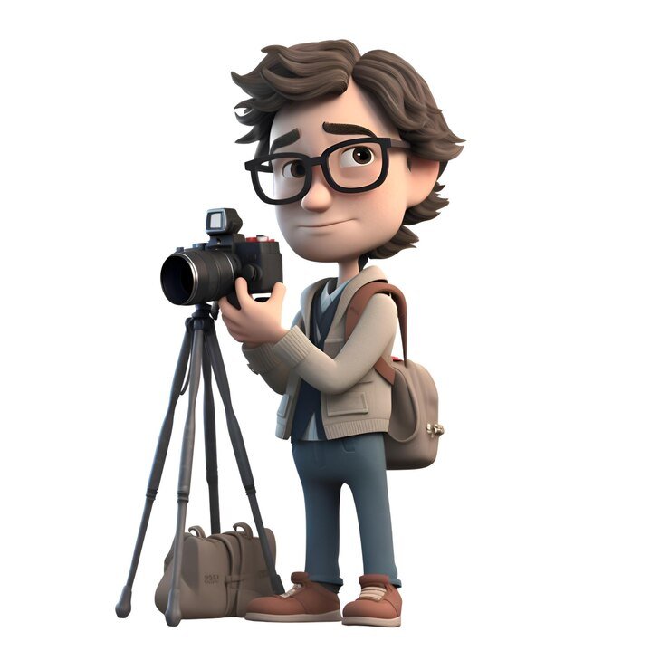 3d illustration cartoon character with camera backpack