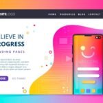 colorful landing page with smartphone