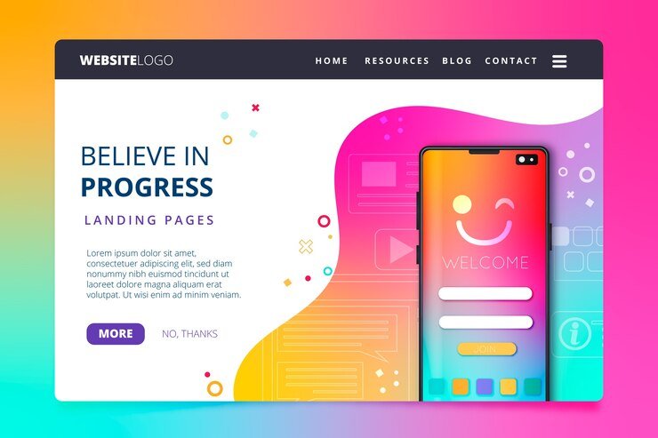 colorful landing page with smartphone