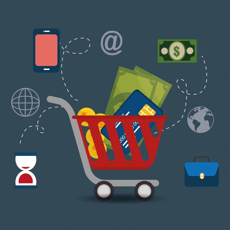 shopping cart with electronic commerce icons